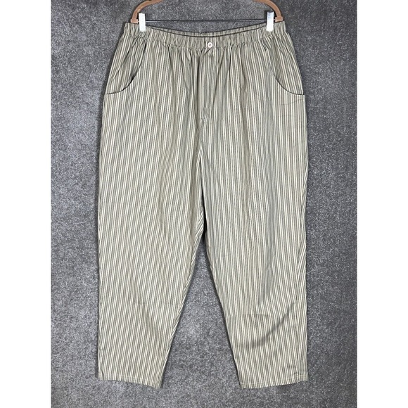Bobbie Brooks Elastic Waist Pull On Pants Women Size 26W Flax Striped Pockets - Picture 1 of 7